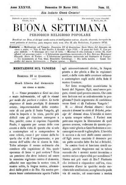 La buona settimana foglio periodico religioso popolare