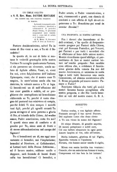 La buona settimana foglio periodico religioso popolare