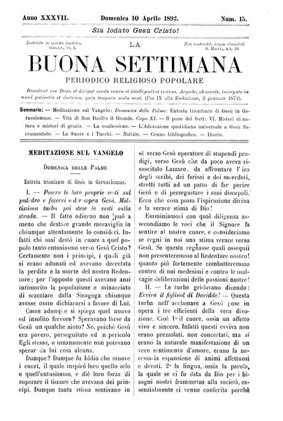 La buona settimana foglio periodico religioso popolare