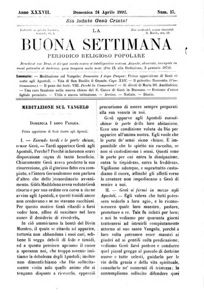 La buona settimana foglio periodico religioso popolare