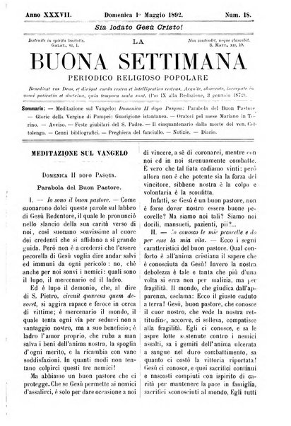 La buona settimana foglio periodico religioso popolare