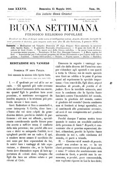 La buona settimana foglio periodico religioso popolare