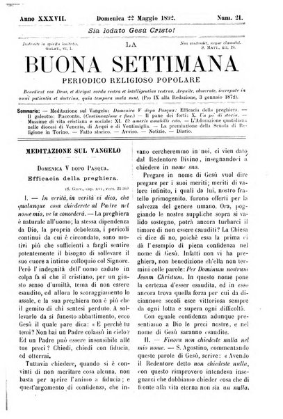 La buona settimana foglio periodico religioso popolare