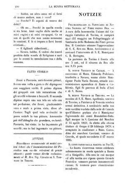 La buona settimana foglio periodico religioso popolare