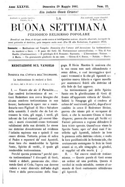 La buona settimana foglio periodico religioso popolare