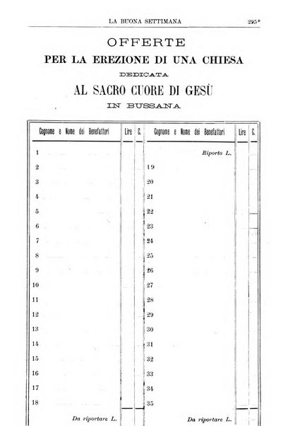 La buona settimana foglio periodico religioso popolare