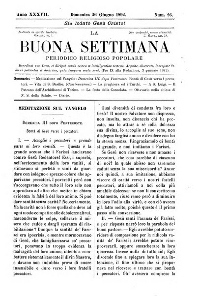 La buona settimana foglio periodico religioso popolare