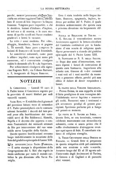 La buona settimana foglio periodico religioso popolare