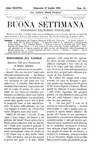 La buona settimana foglio periodico religioso popolare