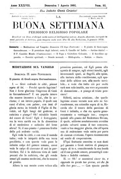 La buona settimana foglio periodico religioso popolare