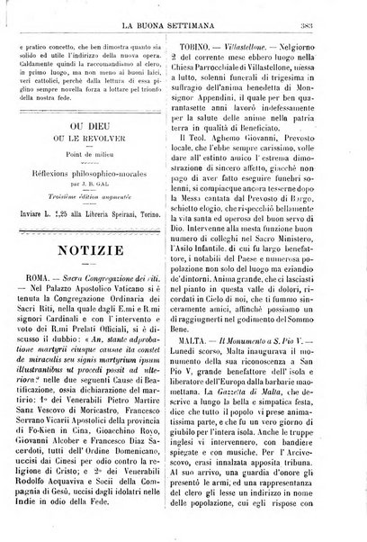 La buona settimana foglio periodico religioso popolare