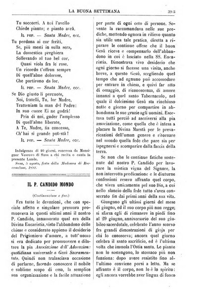 La buona settimana foglio periodico religioso popolare