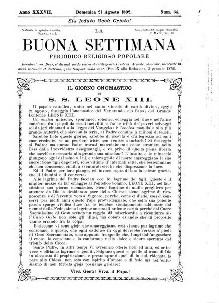 La buona settimana foglio periodico religioso popolare