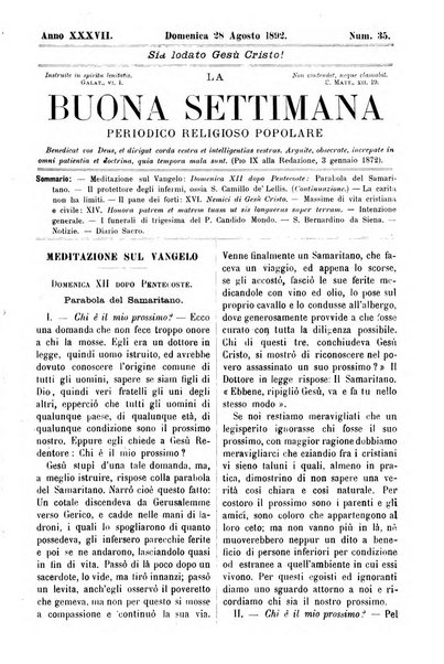 La buona settimana foglio periodico religioso popolare