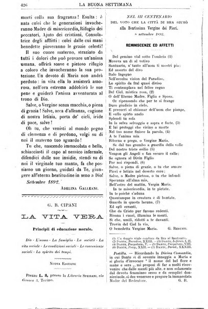 La buona settimana foglio periodico religioso popolare