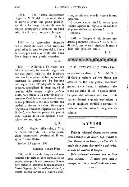 La buona settimana foglio periodico religioso popolare