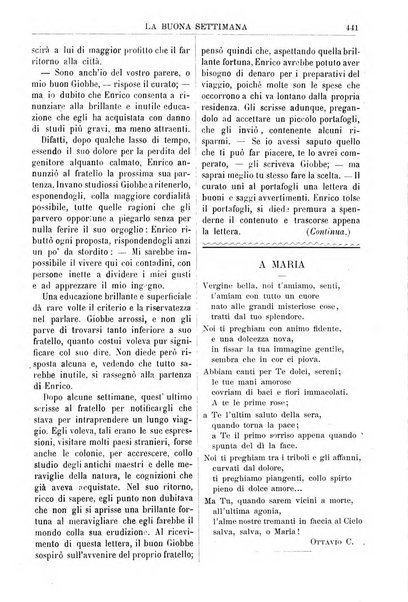 La buona settimana foglio periodico religioso popolare