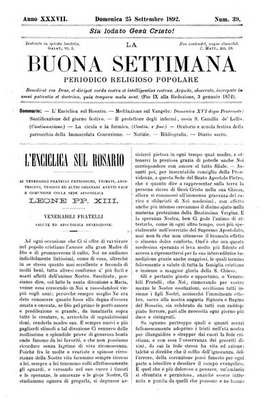 La buona settimana foglio periodico religioso popolare