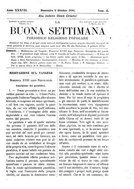 La buona settimana foglio periodico religioso popolare