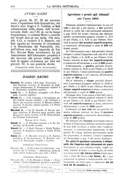 La buona settimana foglio periodico religioso popolare