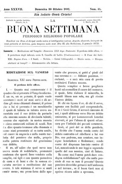 La buona settimana foglio periodico religioso popolare