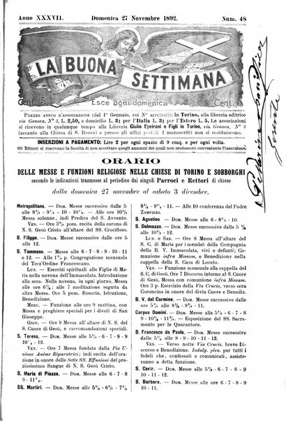 La buona settimana foglio periodico religioso popolare