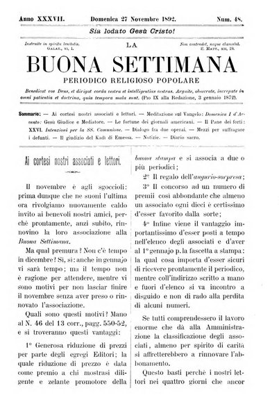 La buona settimana foglio periodico religioso popolare