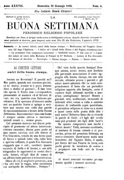 La buona settimana foglio periodico religioso popolare