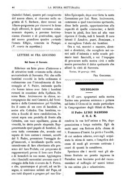 La buona settimana foglio periodico religioso popolare