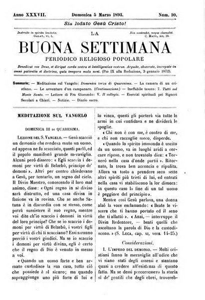 La buona settimana foglio periodico religioso popolare