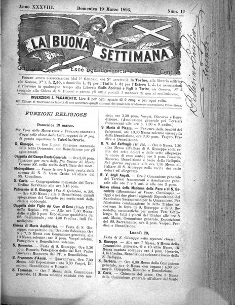 La buona settimana foglio periodico religioso popolare