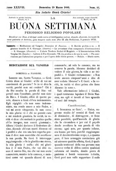 La buona settimana foglio periodico religioso popolare