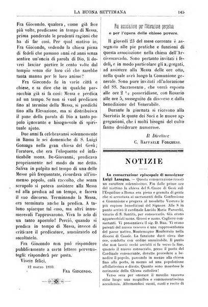 La buona settimana foglio periodico religioso popolare