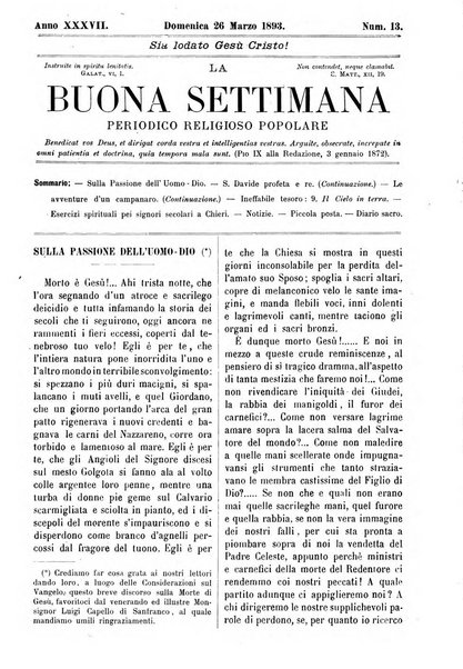 La buona settimana foglio periodico religioso popolare