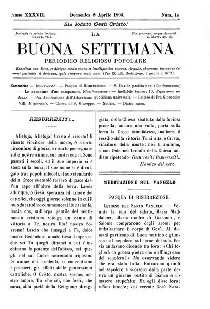 La buona settimana foglio periodico religioso popolare