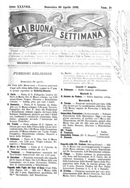 La buona settimana foglio periodico religioso popolare