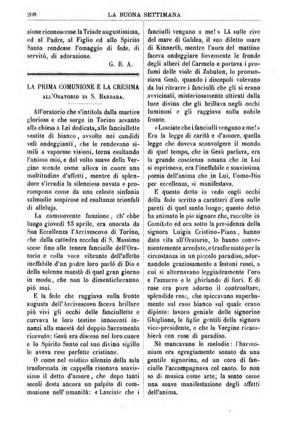 La buona settimana foglio periodico religioso popolare