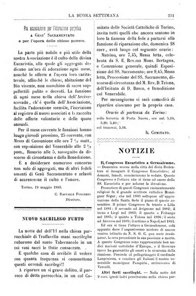 La buona settimana foglio periodico religioso popolare