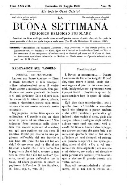 La buona settimana foglio periodico religioso popolare