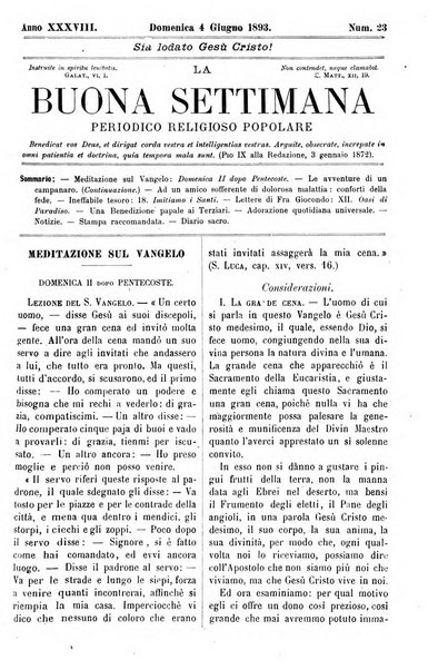 La buona settimana foglio periodico religioso popolare