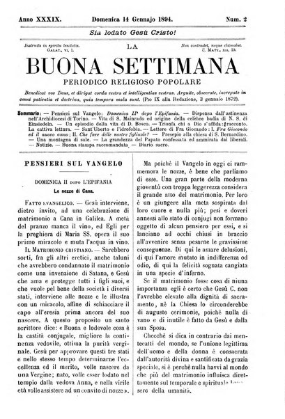 La buona settimana foglio periodico religioso popolare