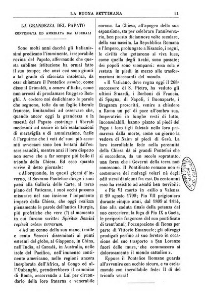 La buona settimana foglio periodico religioso popolare