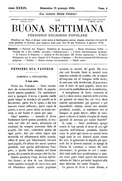 La buona settimana foglio periodico religioso popolare