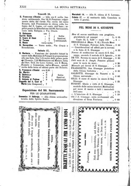 La buona settimana foglio periodico religioso popolare