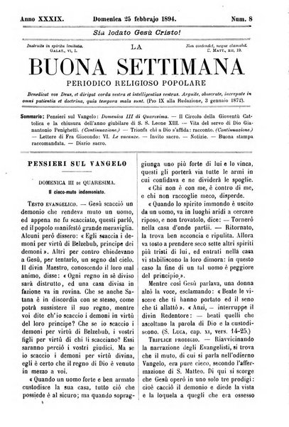 La buona settimana foglio periodico religioso popolare