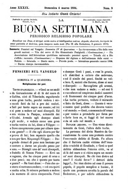 La buona settimana foglio periodico religioso popolare