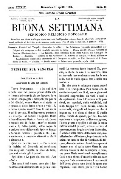 La buona settimana foglio periodico religioso popolare