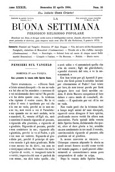 La buona settimana foglio periodico religioso popolare