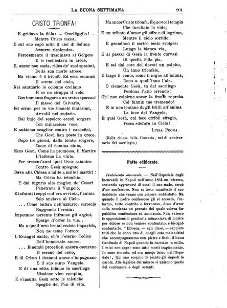 La buona settimana foglio periodico religioso popolare