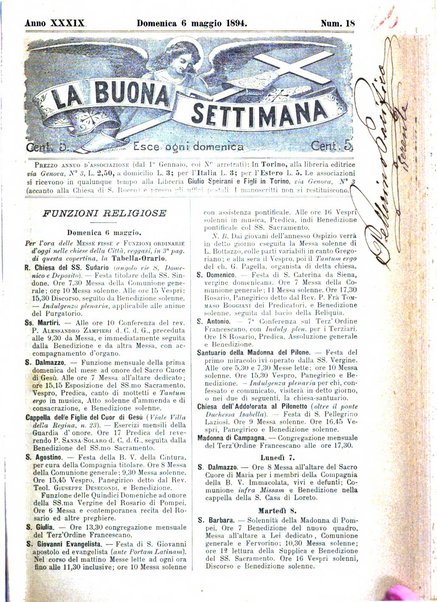 La buona settimana foglio periodico religioso popolare